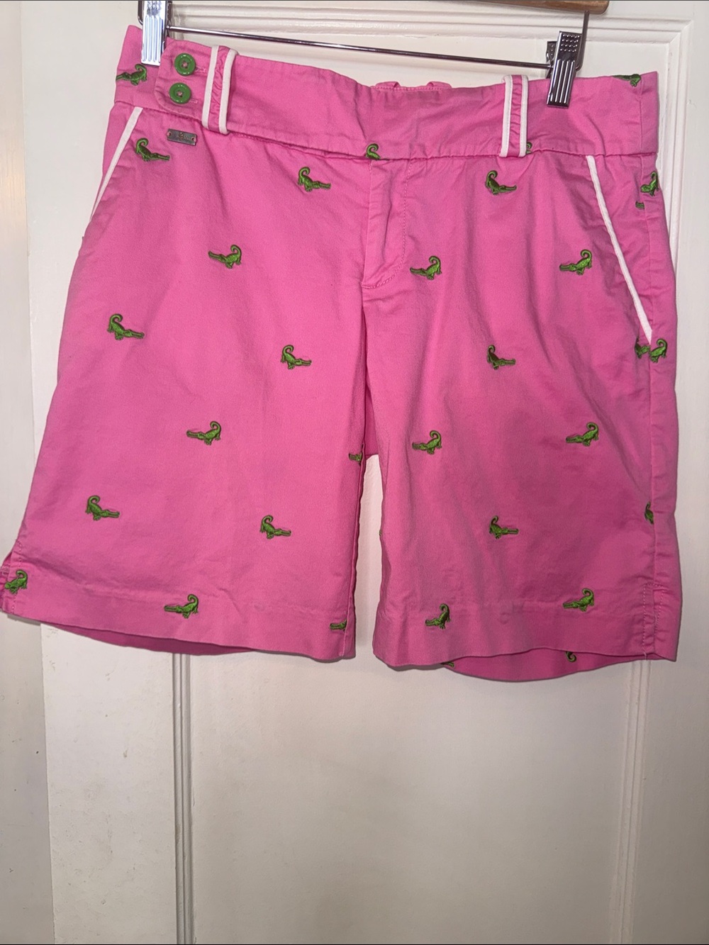 Lilly Pulitzer “Mimosa” Everglades Pink Shorts with Green Embroidered Alligators